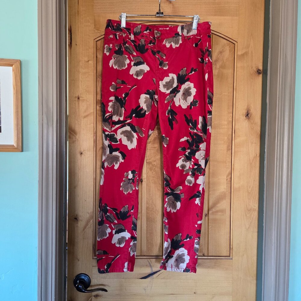 Chico's Sz 1.5 Petite (Sz 10 Petite) Platinum Jeggings with Funky Floral Pattern